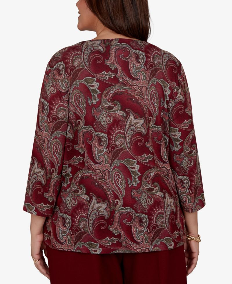 Plus Size Union Square Paisley Melange 3/4-Sleeve Blouse