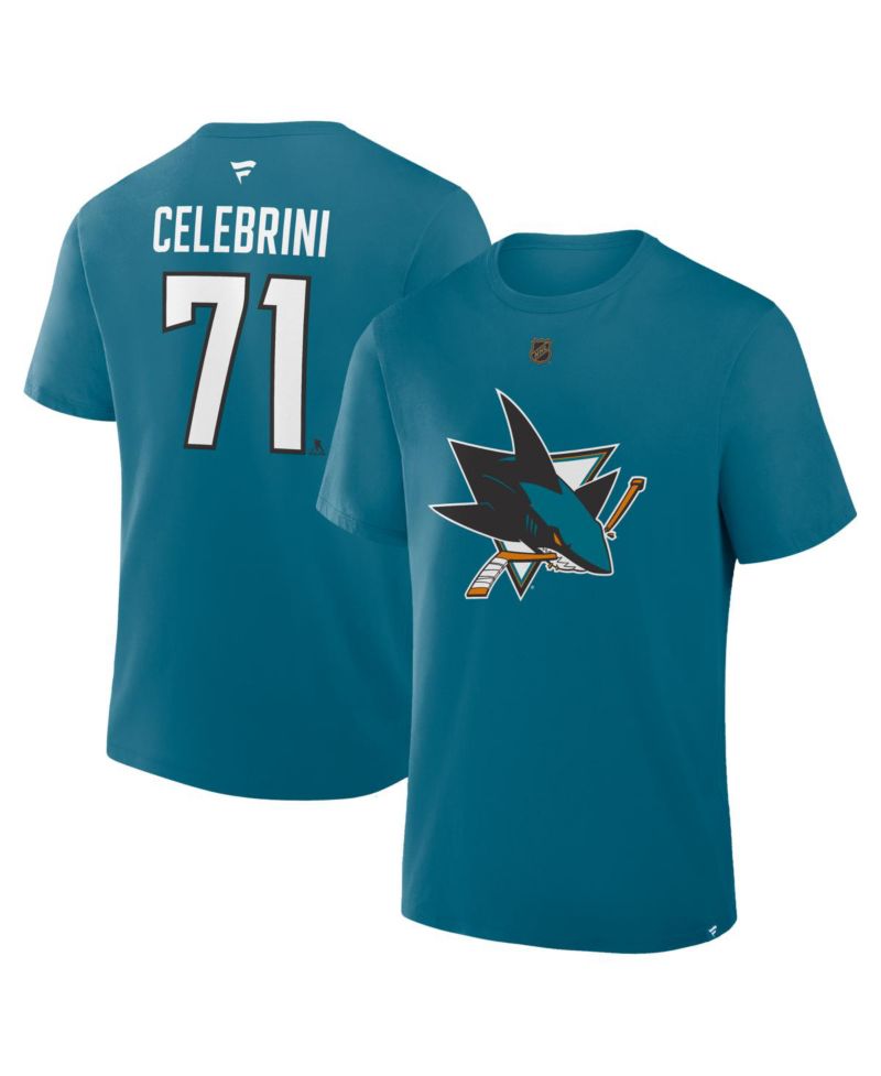 Men's Macklin Celebrini Teal San Jose Sharks Authentic Stack Name & Number T-Shirt