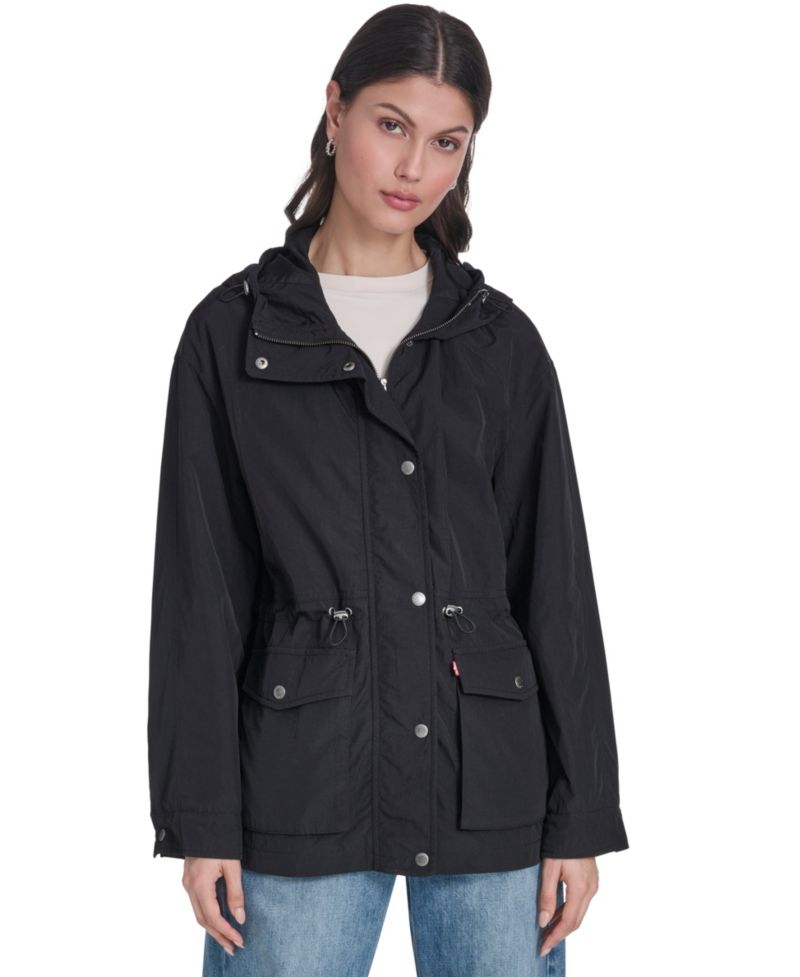 Women's Cinch-Waist Hooded Rain Anorak Jacket