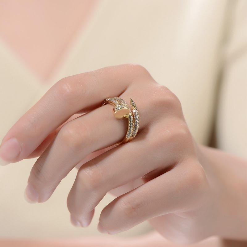 Women's 14k Gold Plated Clear Cubic Zirconia Bypass Ring