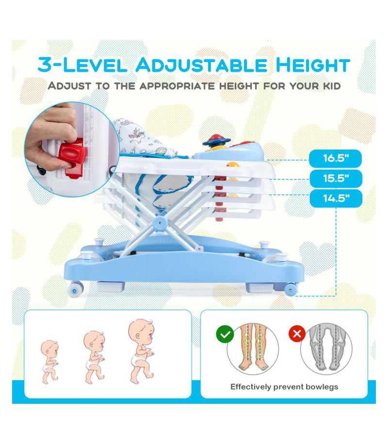 Foldable 6 in 1 Baby Walker with Adjustable Height for Infant Mobility and Play