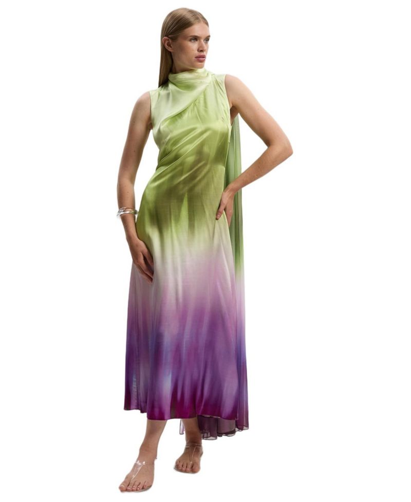 Women's Ombre Satin Cape Midi Dress
