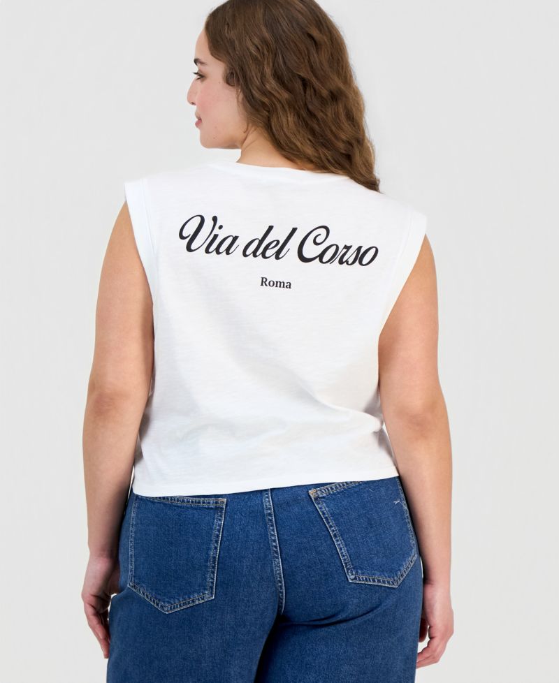 Trendy Plus Size Cotton Graphic-Print Muscle T-Shirt