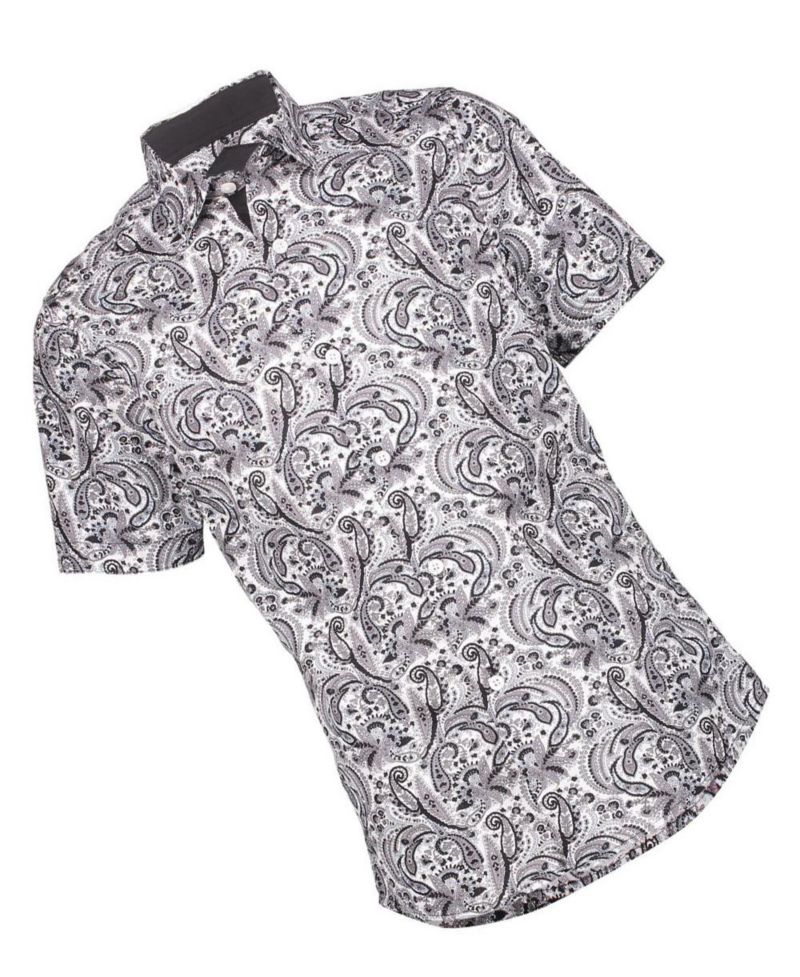 Big Boys Black Paisley Slim Fit Short Sleeve Shirt