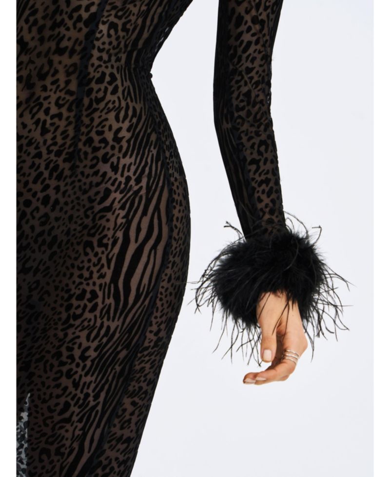 Women's Patricia Black Leopard Burnout Velvet Mesh Backless Maxi Dress