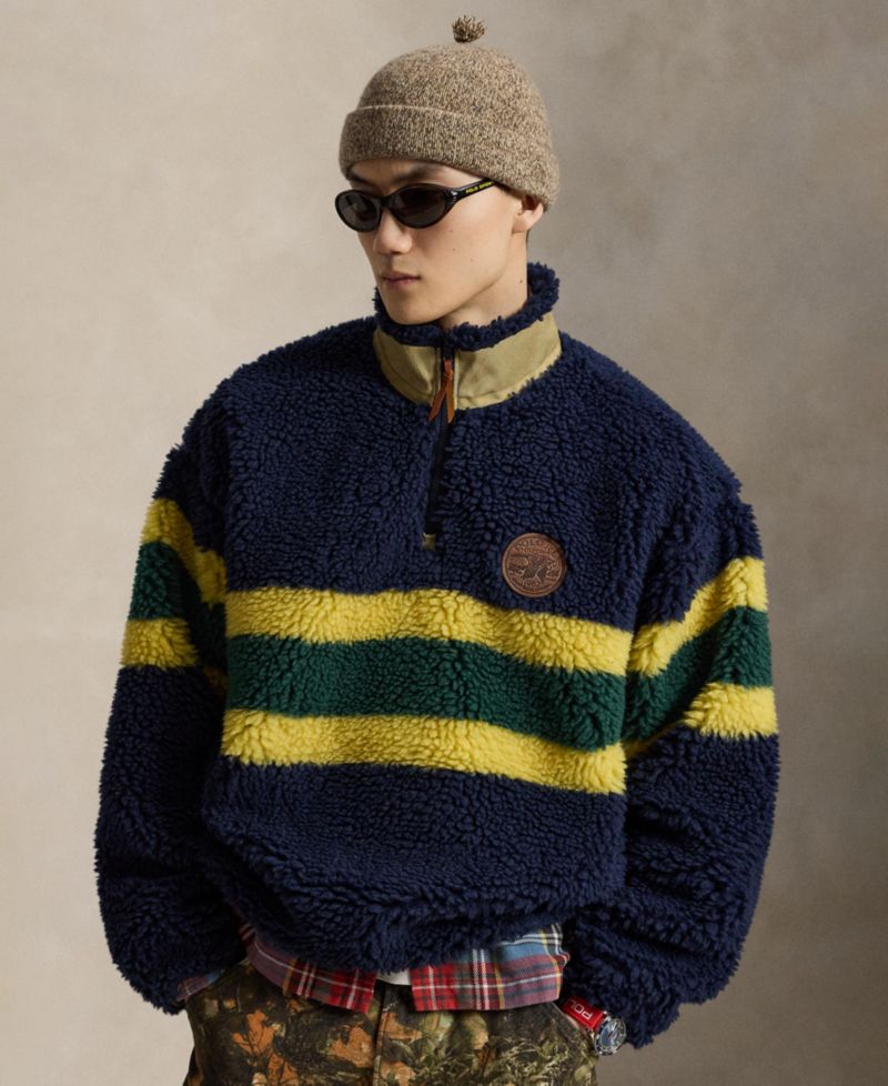 Men's Striped Fleece Quarter-Zip Pullover
