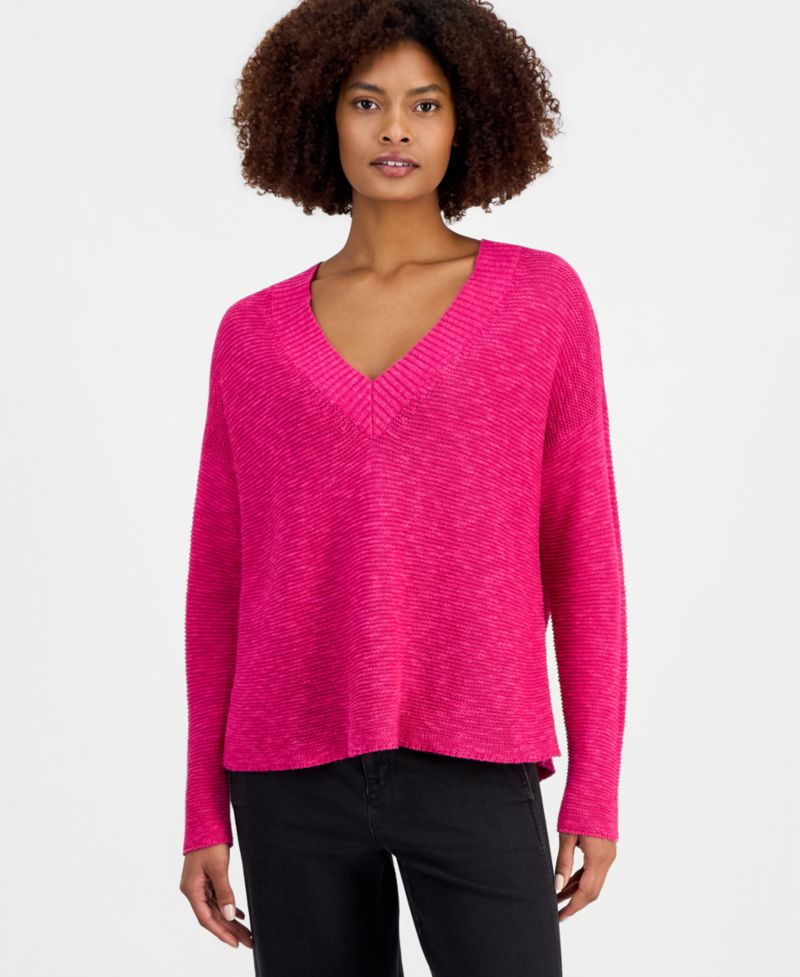 Women's Cotton & Linen V-Neck Sweater