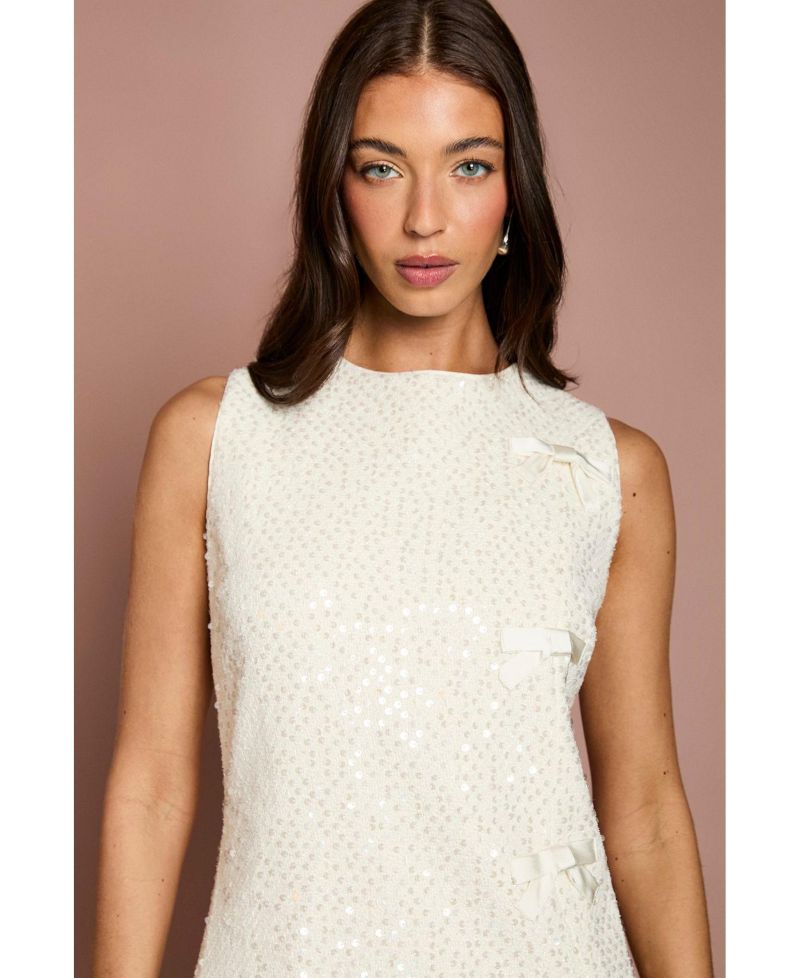 Women's Sequin Bow Detail Mini Shift Dress