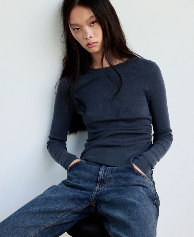 Women's Ruched Fine-Knit Sweater