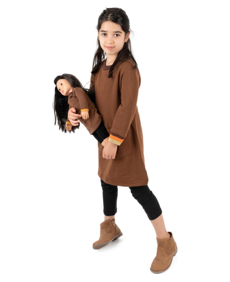 Big Girls 6-14 Matching Doll Long Sleeve Crew Neck Tunic Sweatshirt Dress