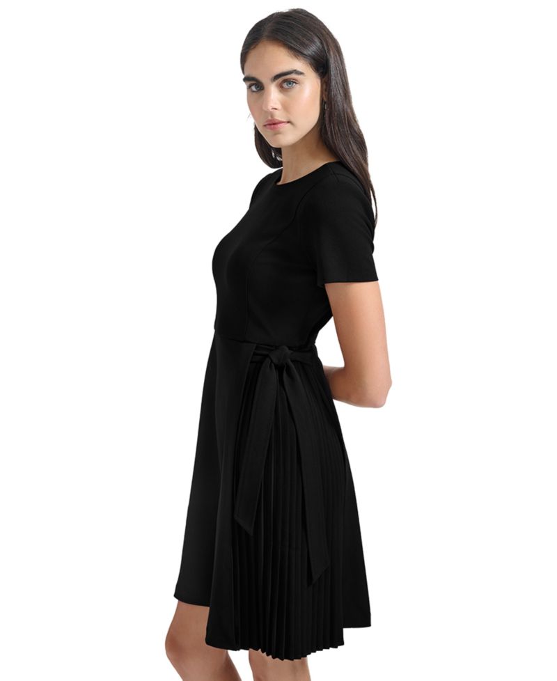 Petite Short-Sleeve Crewneck Fit & Flare Dress