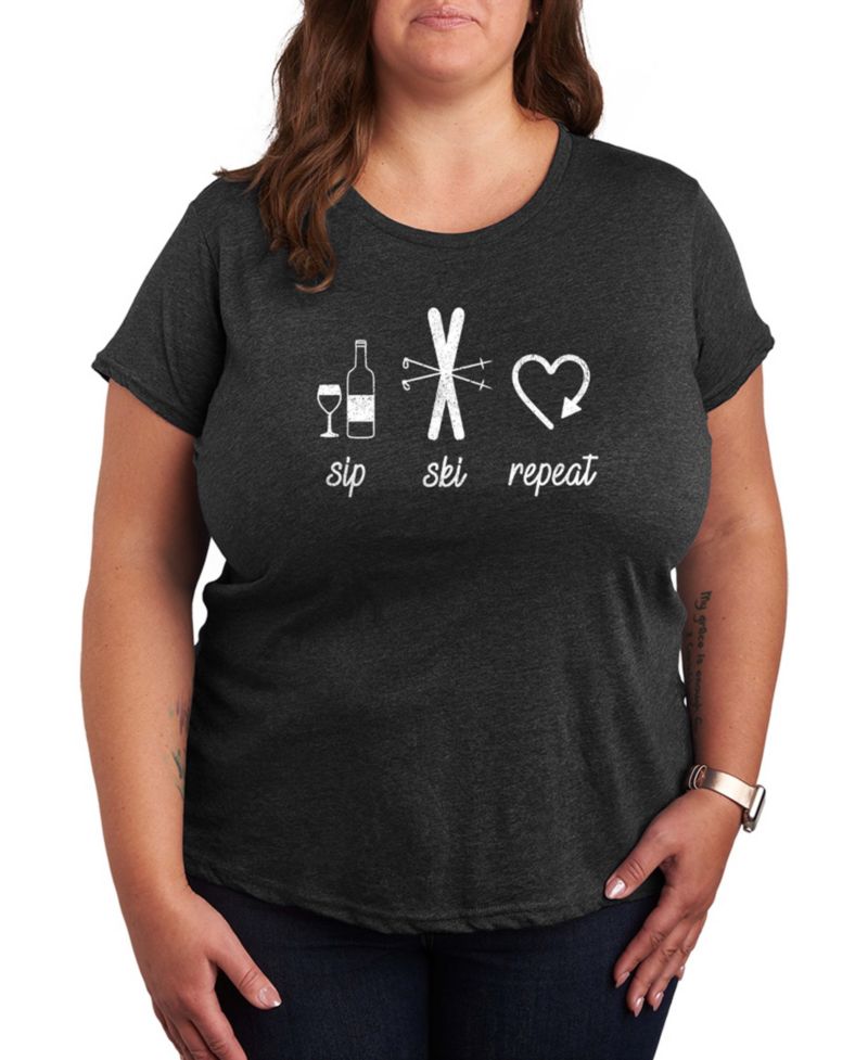Plus Size Sip Ski Repeat Word Art Graphic T-Shirt