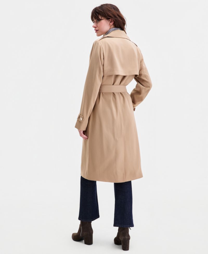 Michael Kors Petite Double-Breasted Belted Crepe Trench Coat