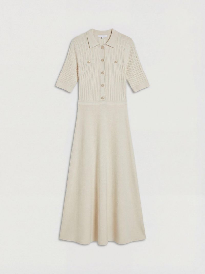 Women's Rib Knit Military Trim Maxi Dress