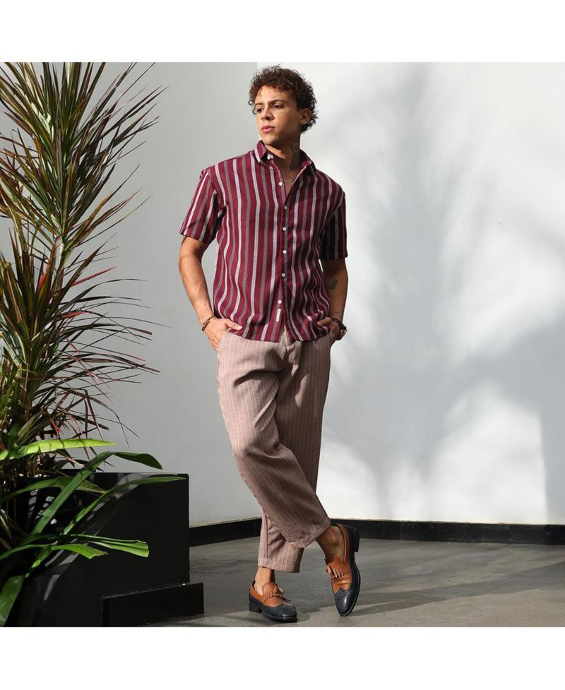 Men's Maroon Red Pencil Striped Shirt