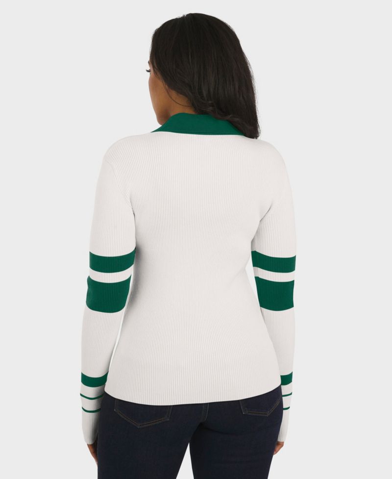 Women's White New York Jets Ribbed Henley Polo Sweater