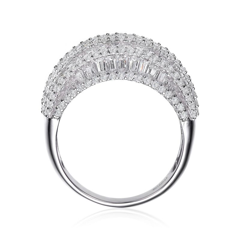 Sterling Silver White Gold Plated CZ Cluster Dome Cocktail Ring