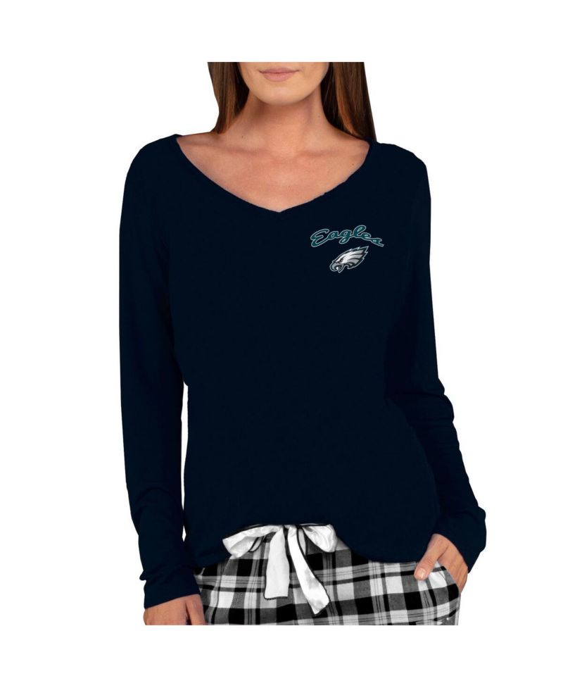 Women's Black Philadelphia Eagles Marathon Knit Long Sleeve Lightweight V-Neck Lounge Top