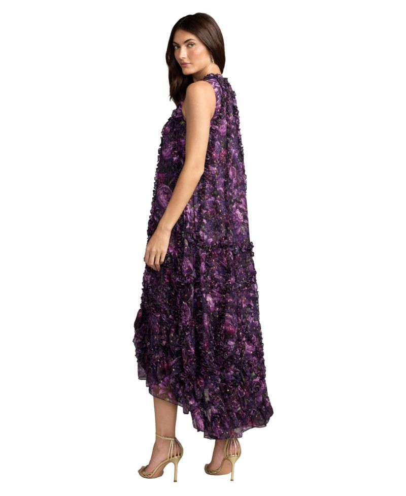 Women's V-Neck Sleeveless Tiered Chiffon Gown