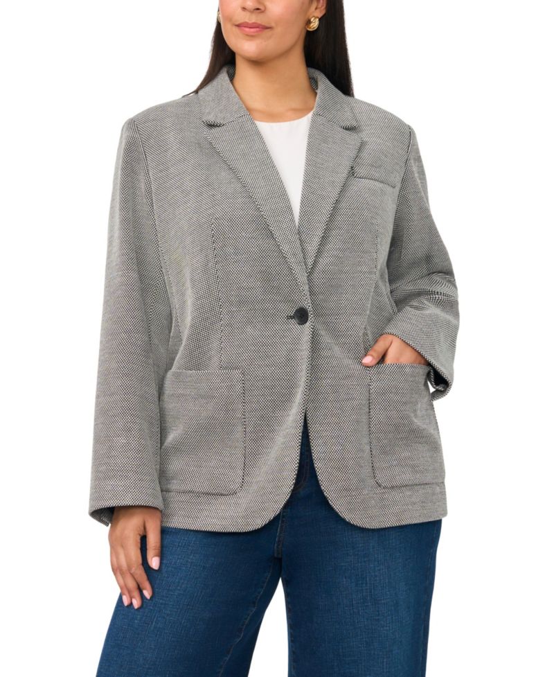 Plus Size Single-Button Mid-Length Stretch Blazer
