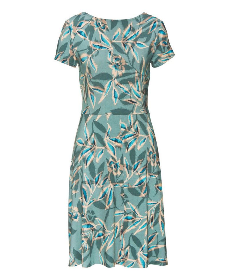 Women's Viscose Tropical Print Lace Up Detail A-Line Short Dress