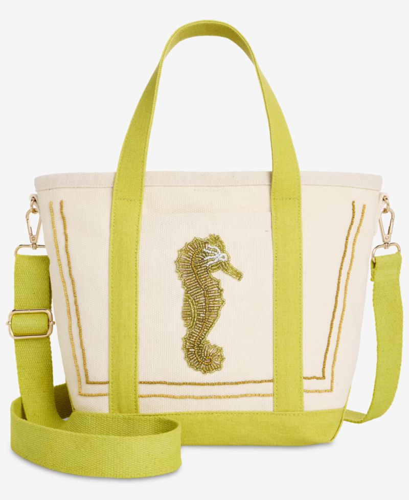 Beaded Canvas Small Tote Handbag