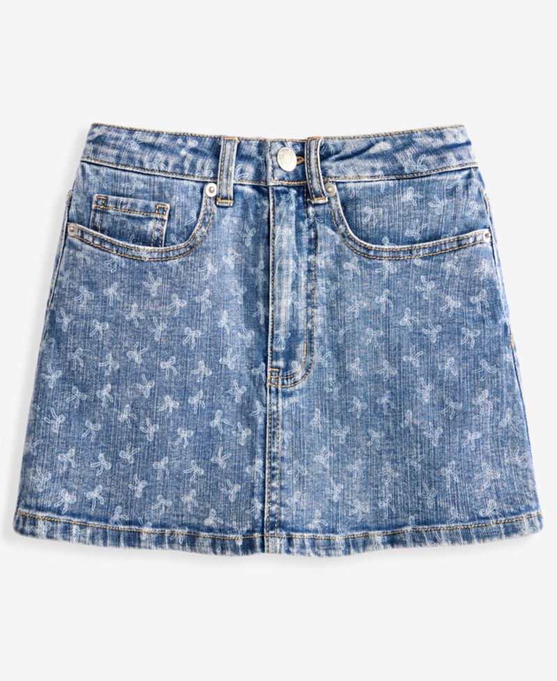 Girls' 7-16 Bow-Print Denim Skirt
