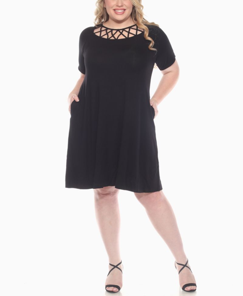 Plus Size Short Sleeve Crisscross Neck A-Line Dress