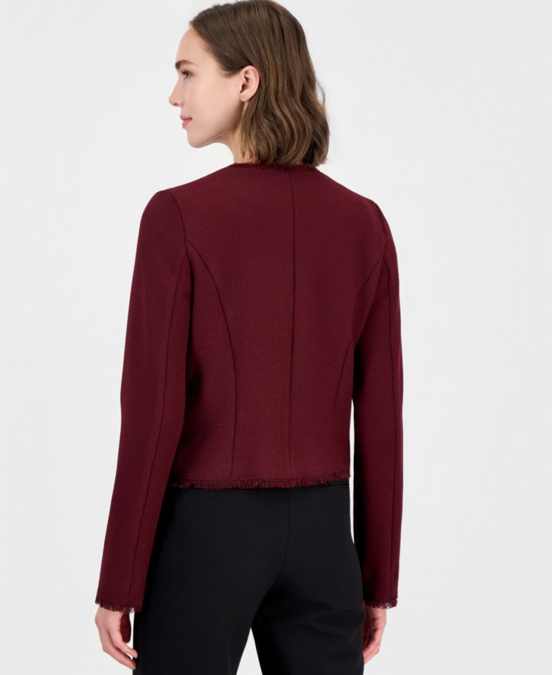 Women's Emmfilm Textured Stretch-Knit Fringe-Trim Jacket
