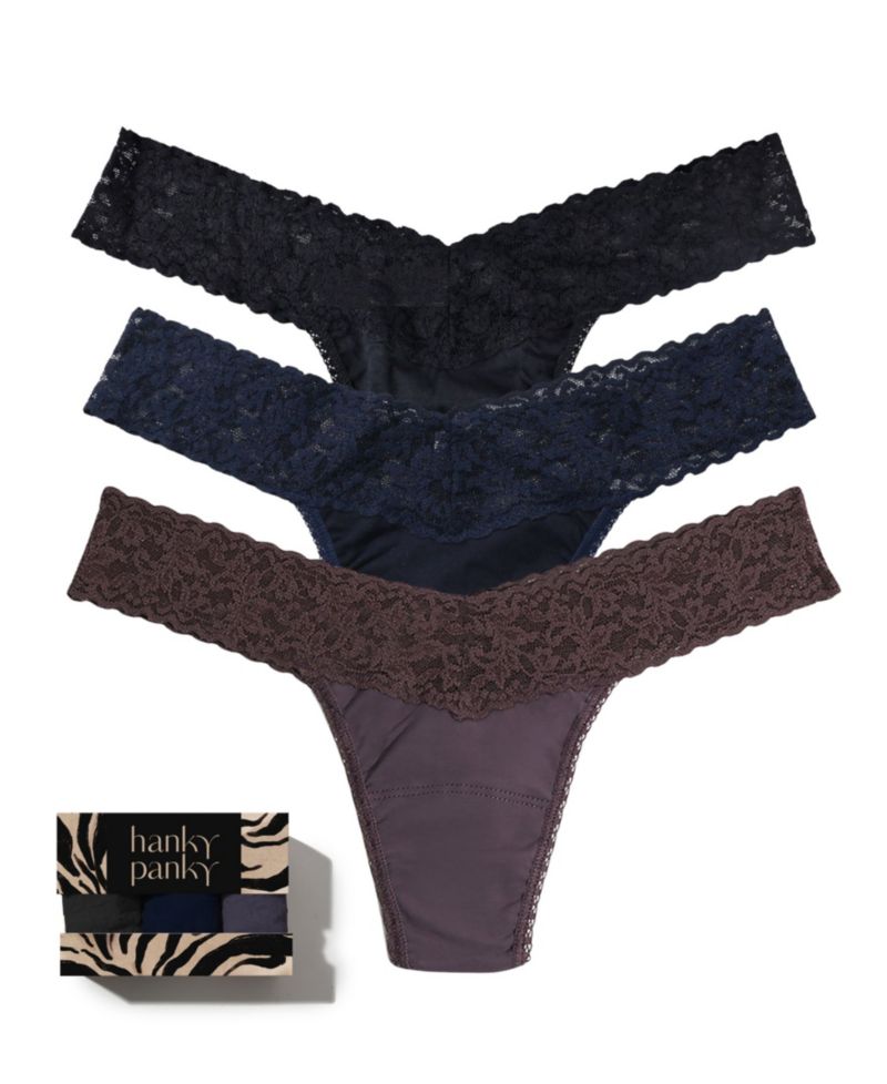 Supima Cotton-Blend Low-Rise Lace Thong, 3-Pack
