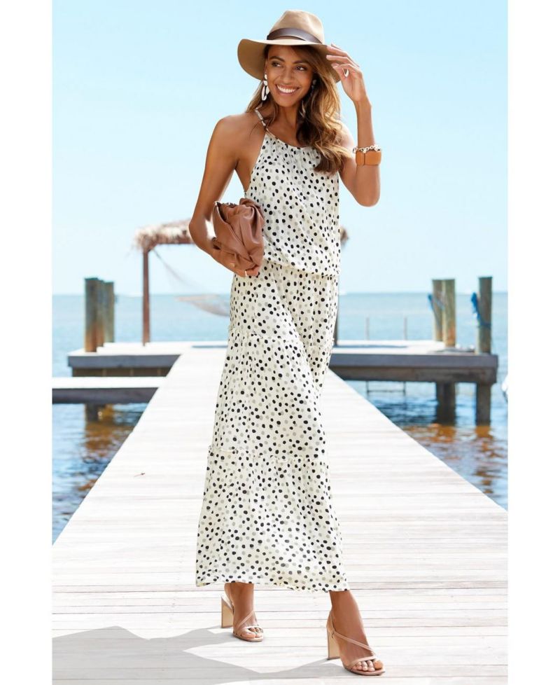 Women's Polka-Dot Tiered High-Neck Maxi Dress