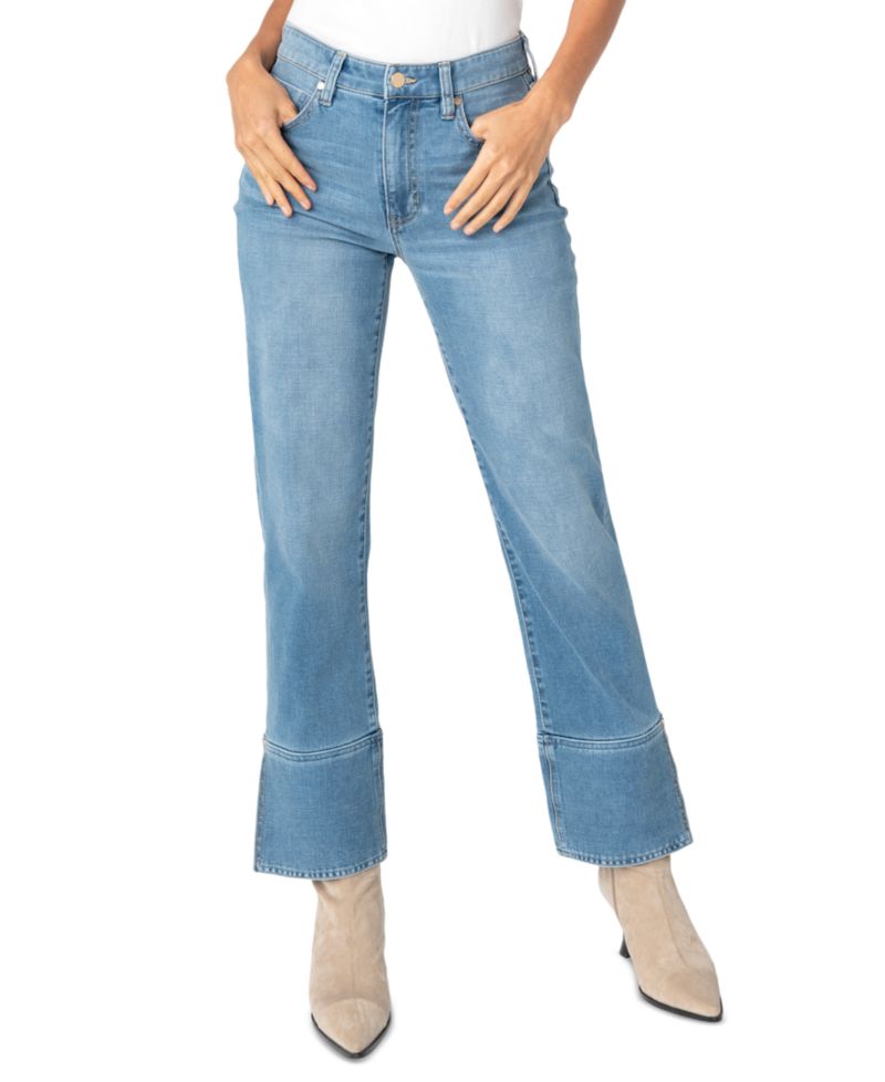 Petite Kennedy Straight-Leg Cuffed Mid-Rise Jeans
