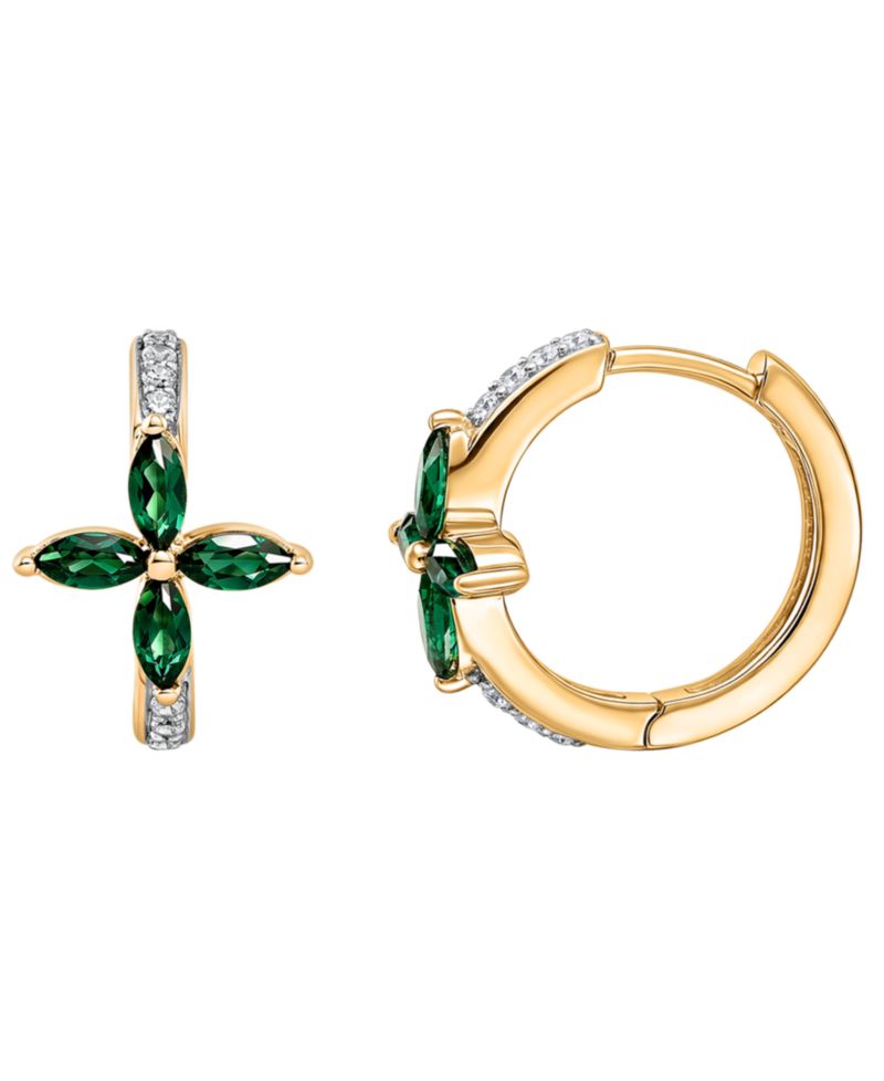 Lab-Grown Emerald (1/2 ct. t.w.) & White Sapphire (1/6 ct. t.w.) Hoop Earrings in 14k Gold Over Sterling Silver