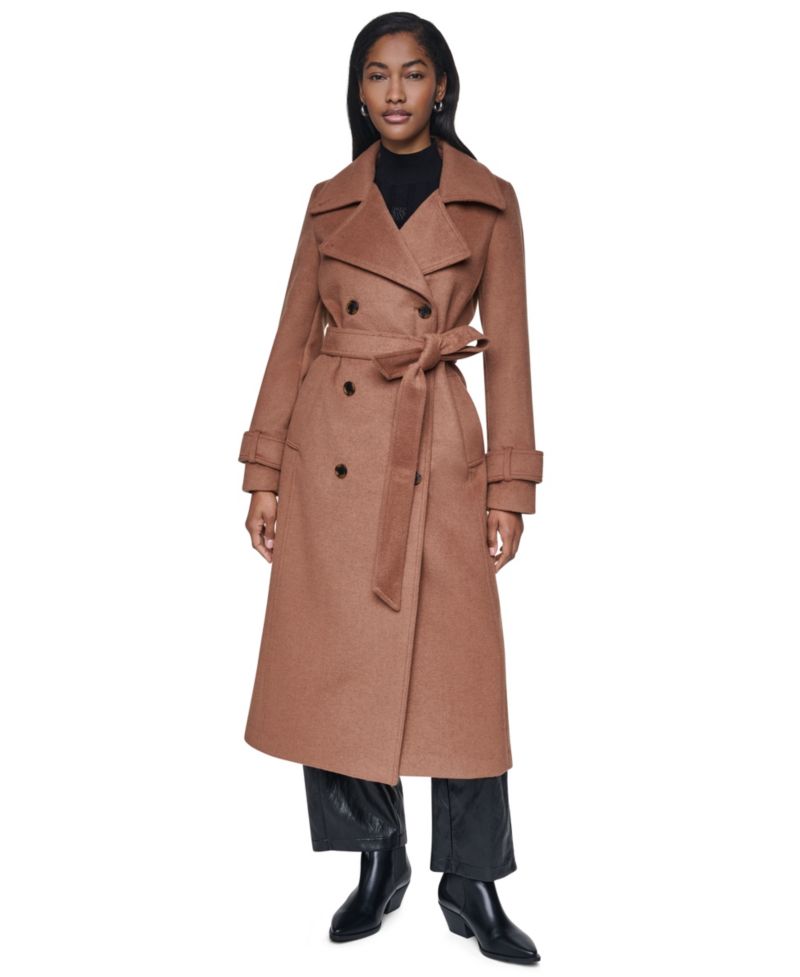 Womens Notch Collar Belted Wrap Coat