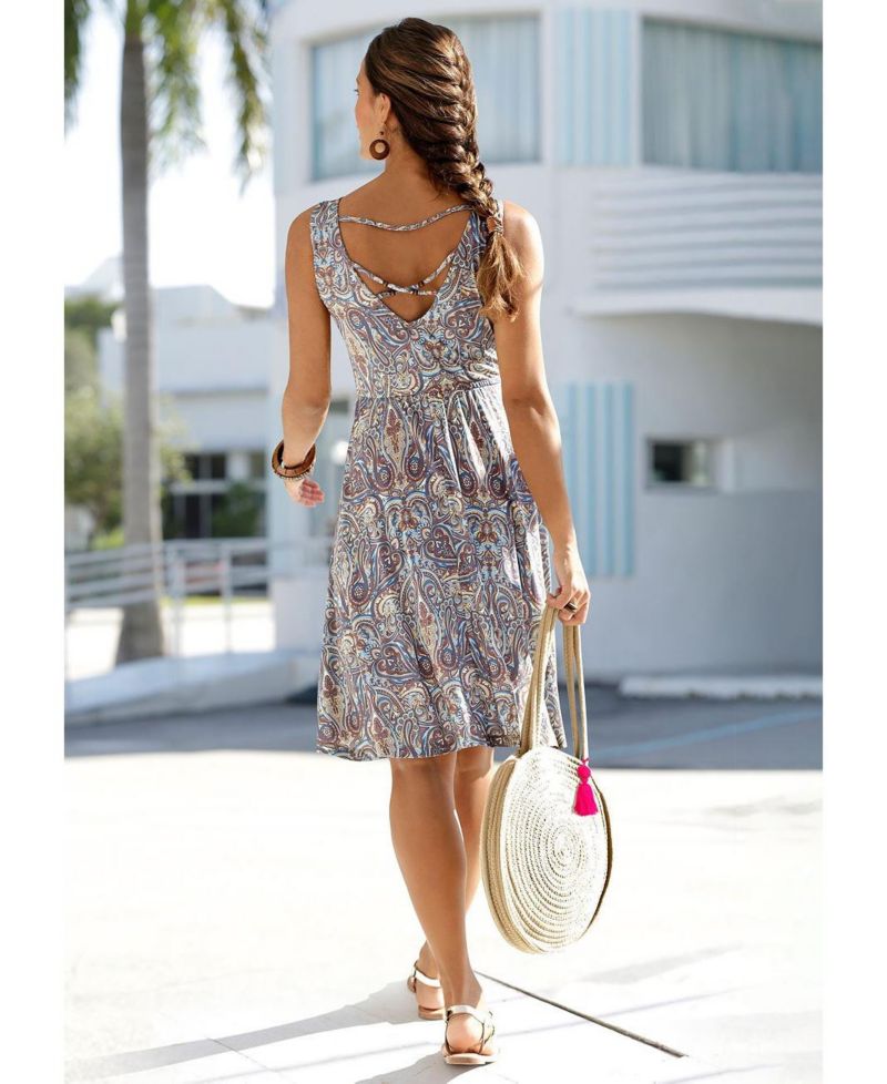 Women's Viscose Paisley Print Sleeveless Short Dress