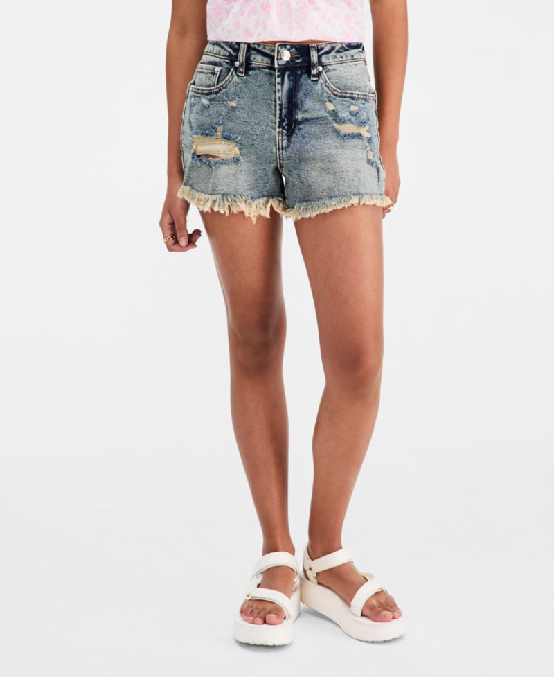 Juniors' Ripped Denim Festival Shorts
