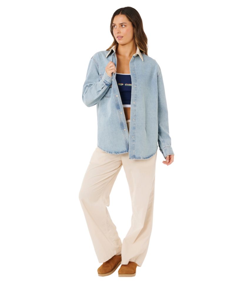 Women's Surf Side Relaxed Collared Denim Jacket