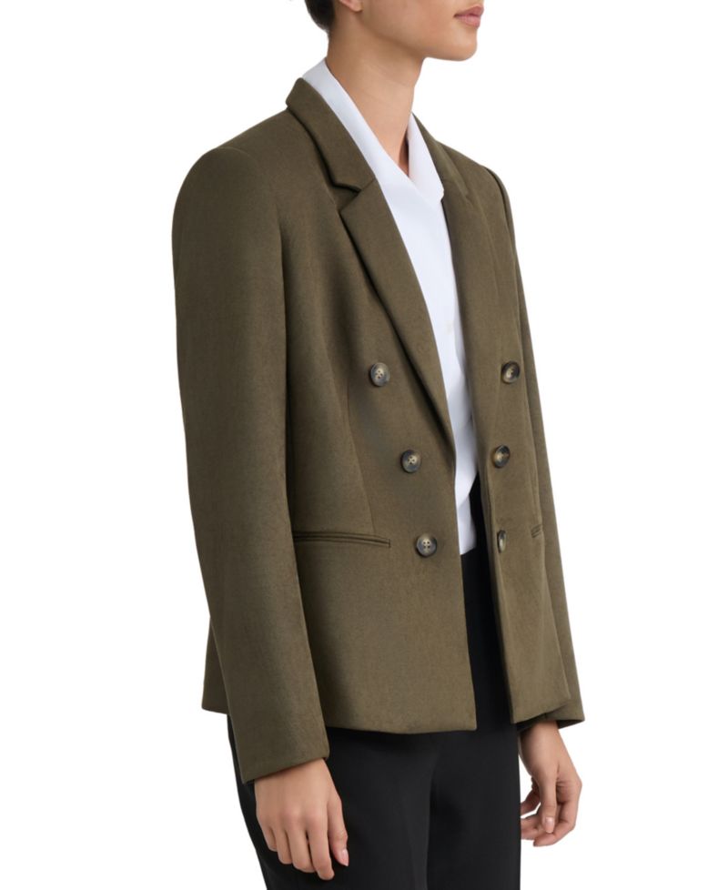 Petite Double-Breasted Notch-Collar Faux-Suede Blazer