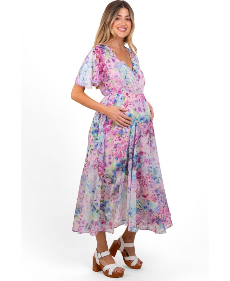 Women's Floral Flutter Sleeve Midi Dress