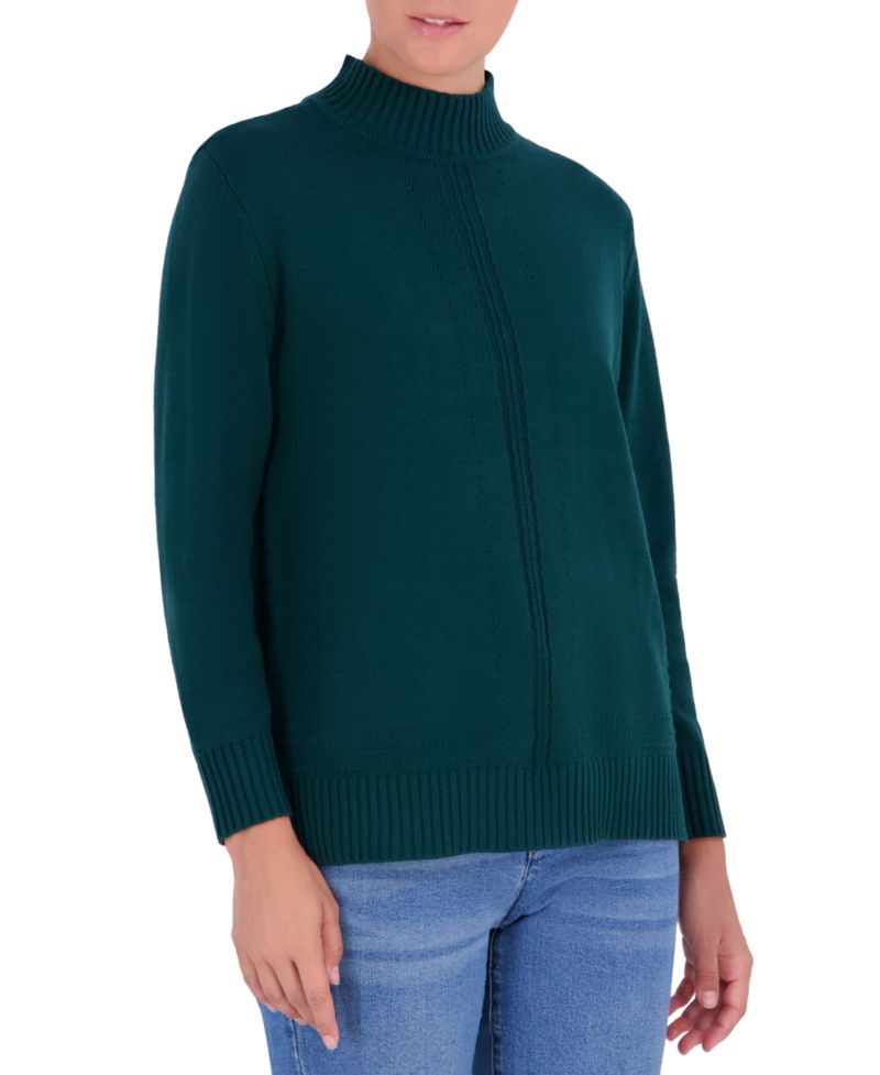 Women's Oversized Turtleneck Stitch-Detail Sweater