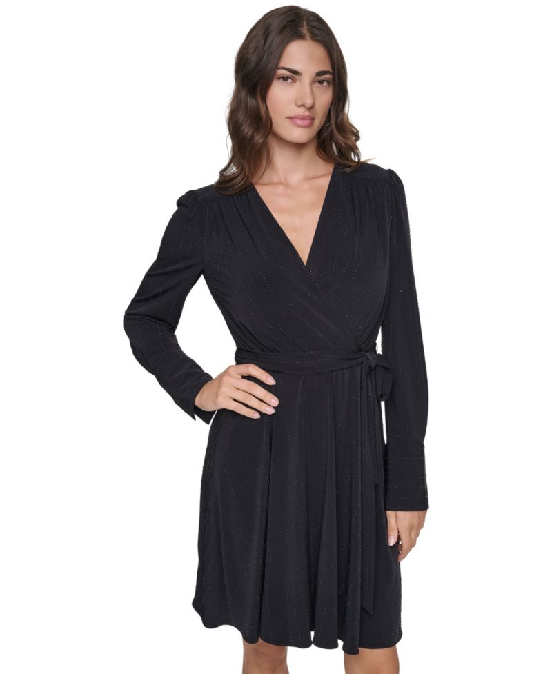 Women's Long-Sleeve V-Neck Surplice Dress