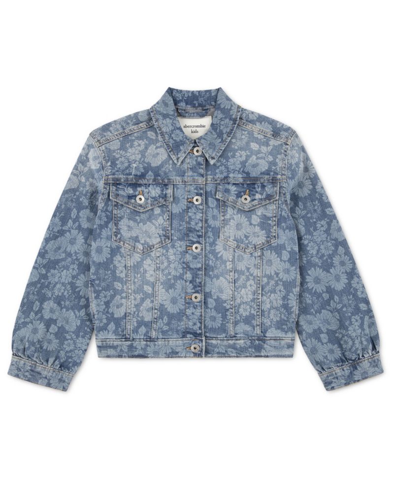 Girls' 5-18 Oversized Floral Denim Trucker Jacket