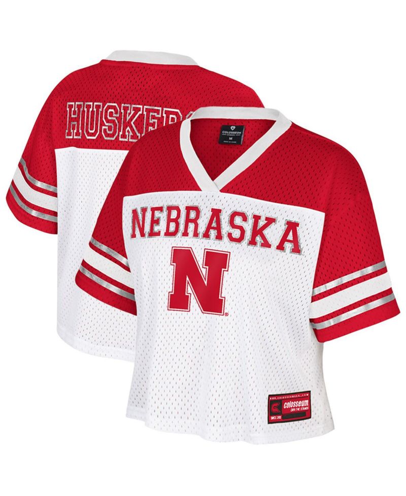 Women's White Nebraska Huskers Treasure Cropped Football Jersey