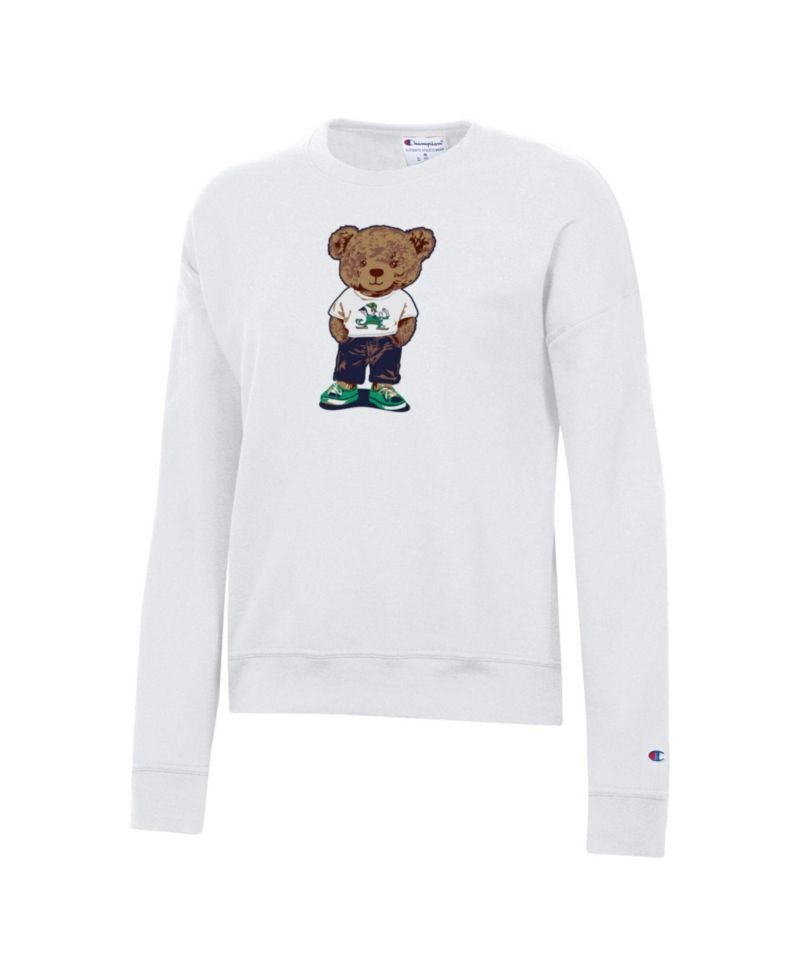 Women's White Notre Dame Fighting Irish Teddy Bear Fleece Sweatshirt