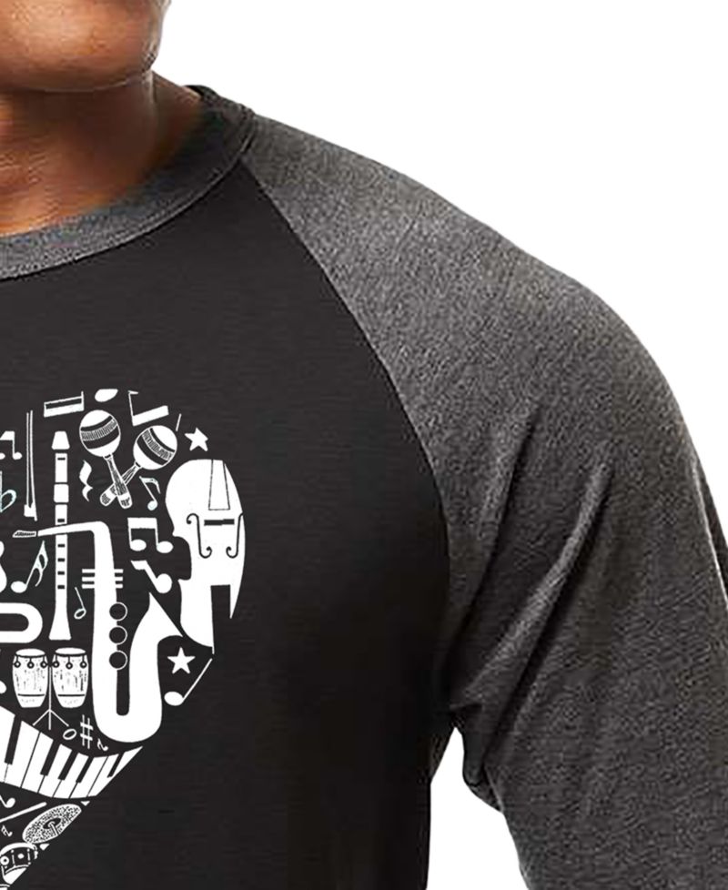 Men's Music Instruments Heart Word Art Raglan-Sleeve T-Shirt