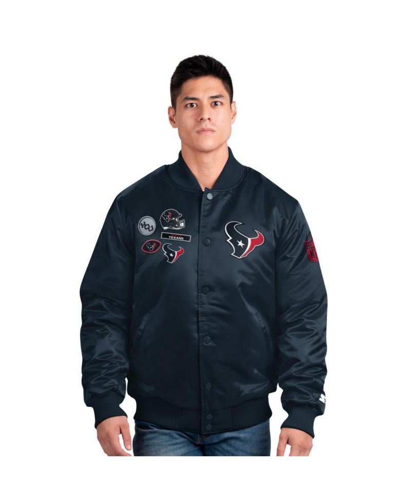 Men's Navy Houston Texans Exclusive Satin Full-Snap Varsity Jacket