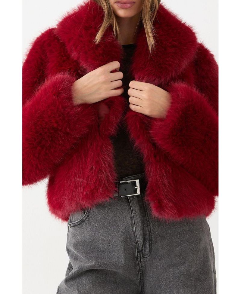 Women's Faux Fur Cropped Collar Coat