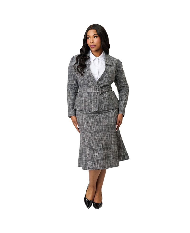Plus Size Womwn's 1940s Tweed Belted Jacket