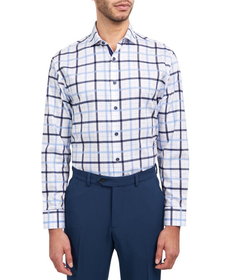 Men's Regular-Fit Windowpane Check Dress Shirt