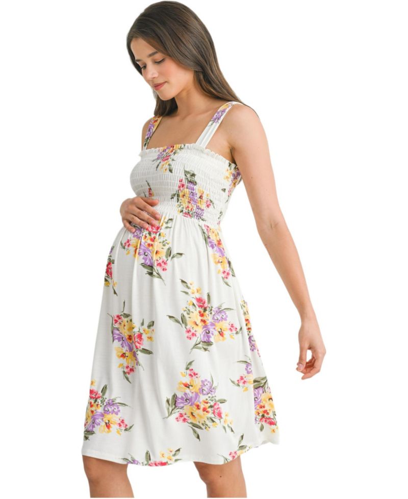 Women's Floral Sleeveless Smocked Empire Waist Dress